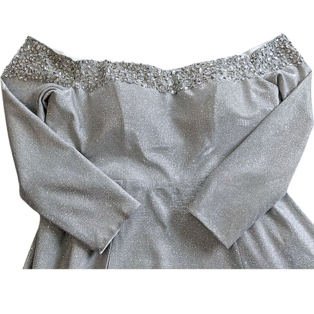 NWT LUNSS Custom Couture Silver Cinderella Wedding/Evening Gown w/Train Sz16/18 - Picture 6 of 10